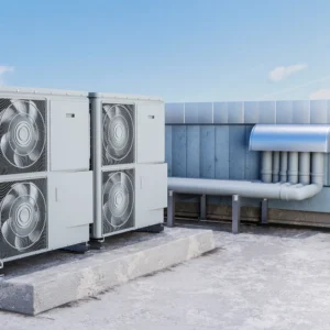 AeroChill air conditioning unit installation on a commercial rooftop for powerful cooling.