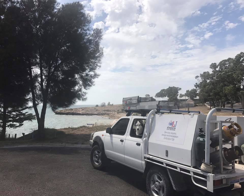 LJ Refrigeration & Air-Conditioning service van and equipment near coastal South Australia.